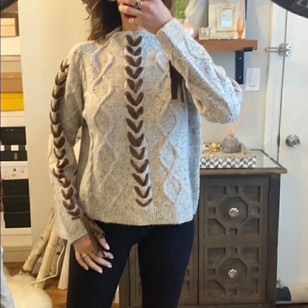 Gray sweater with tie detail